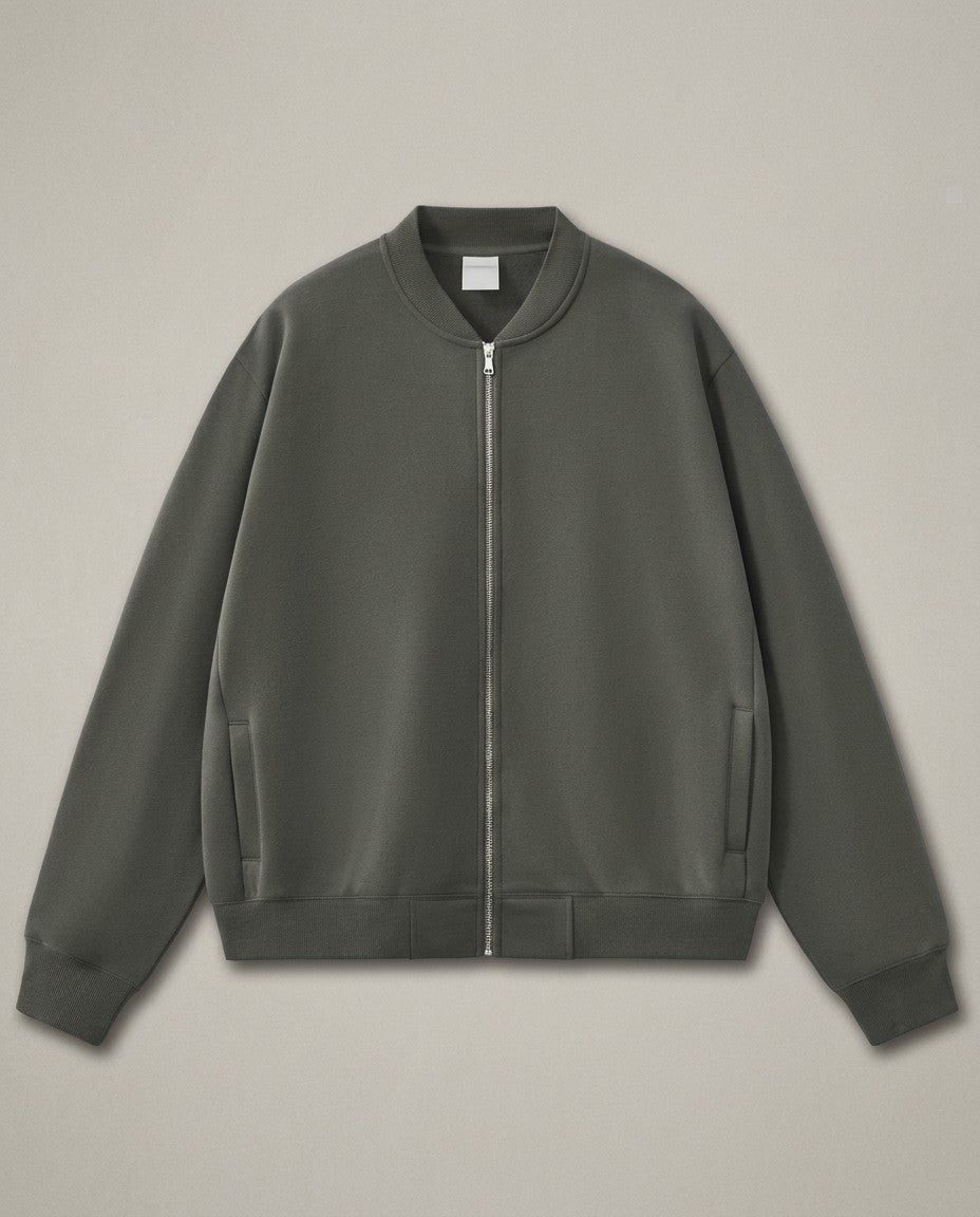 Men's baseball varsity jacket in dark gray, front