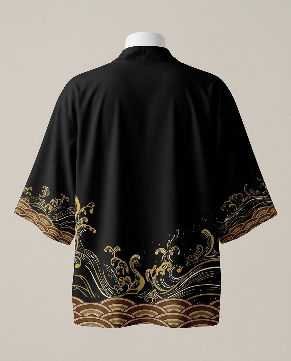 Black haori for men, product back view