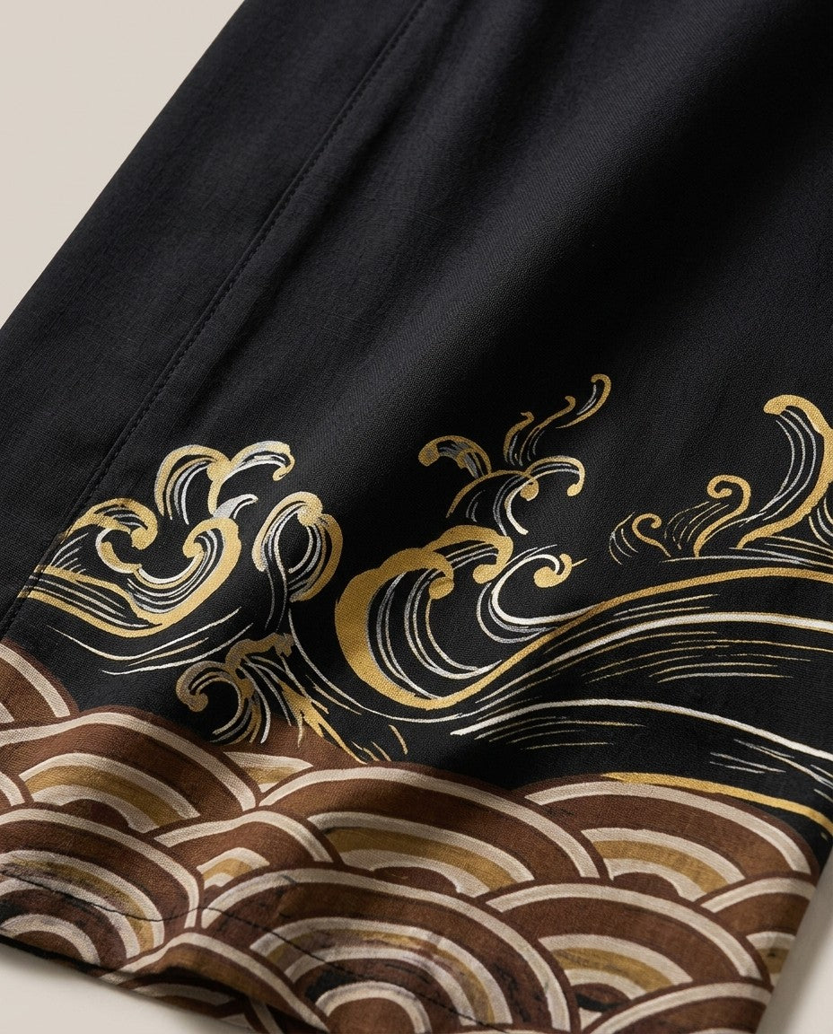 Black haori for men, print close-up