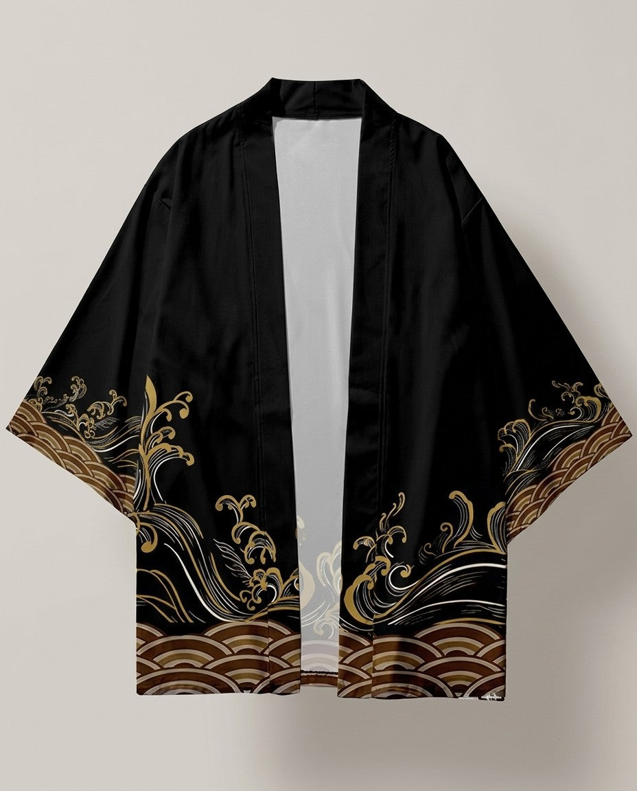 Black haori for men, product front view
