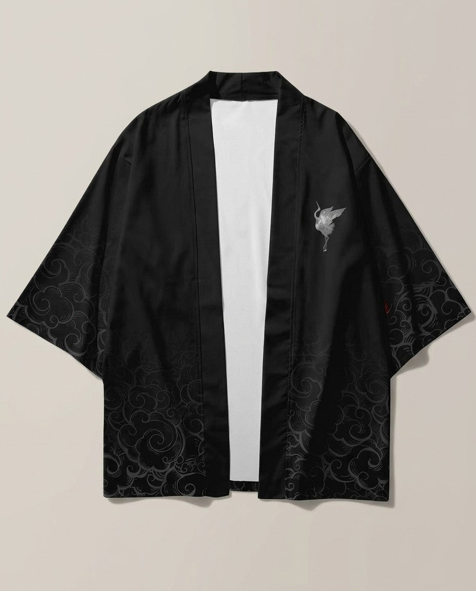 Black kimono jacket for men, product front view