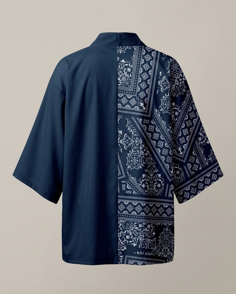 Blue haori for men, product back view