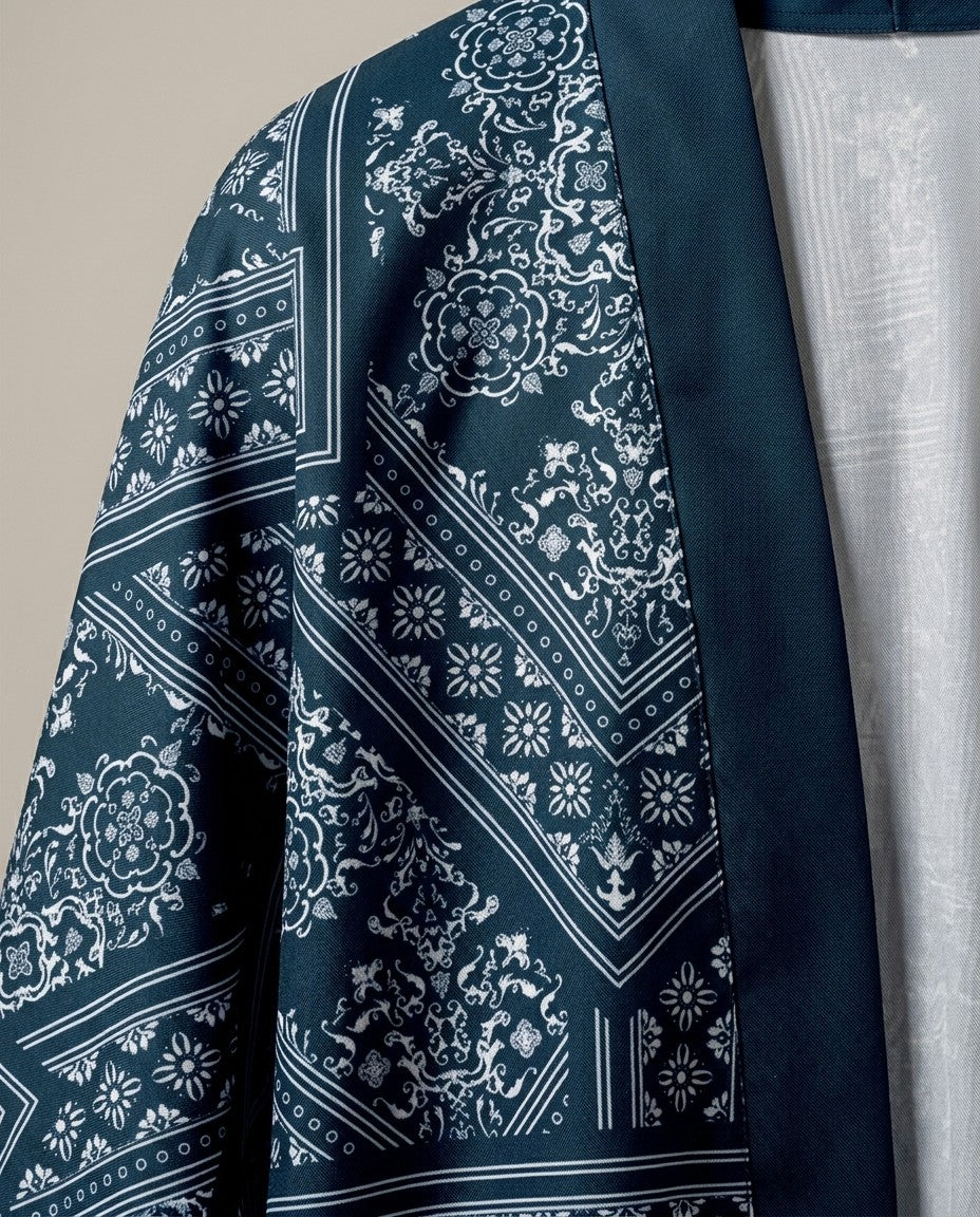 Blue Haori Kimono Jacket, Navy Pattern | Amaji