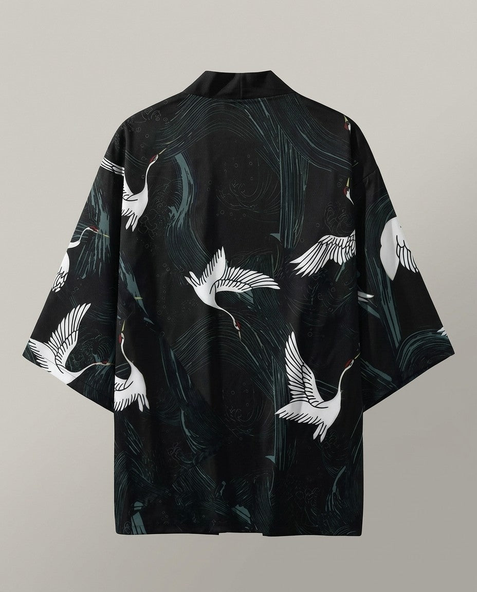 Crane kimono for men, product back view