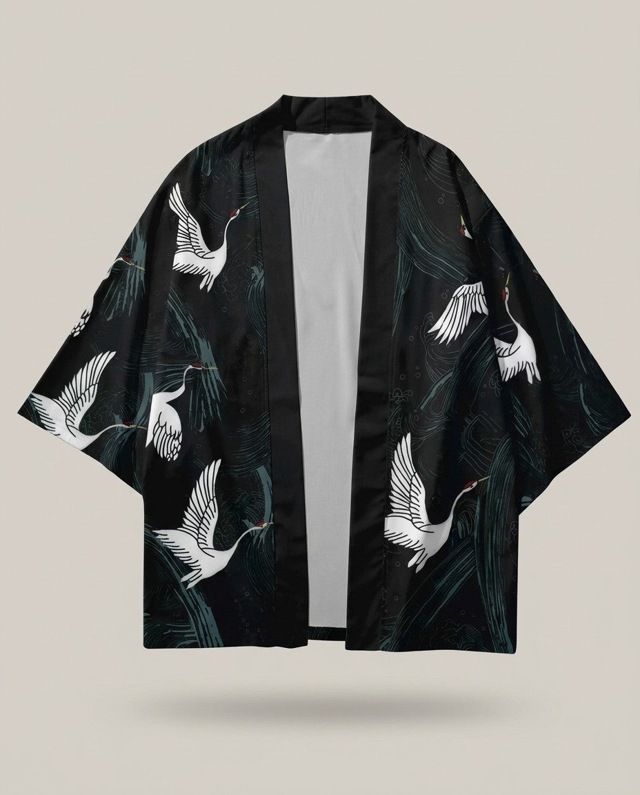 Crane kimono for men, product front view