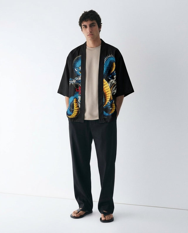 Dragon haori for men on a model, front view