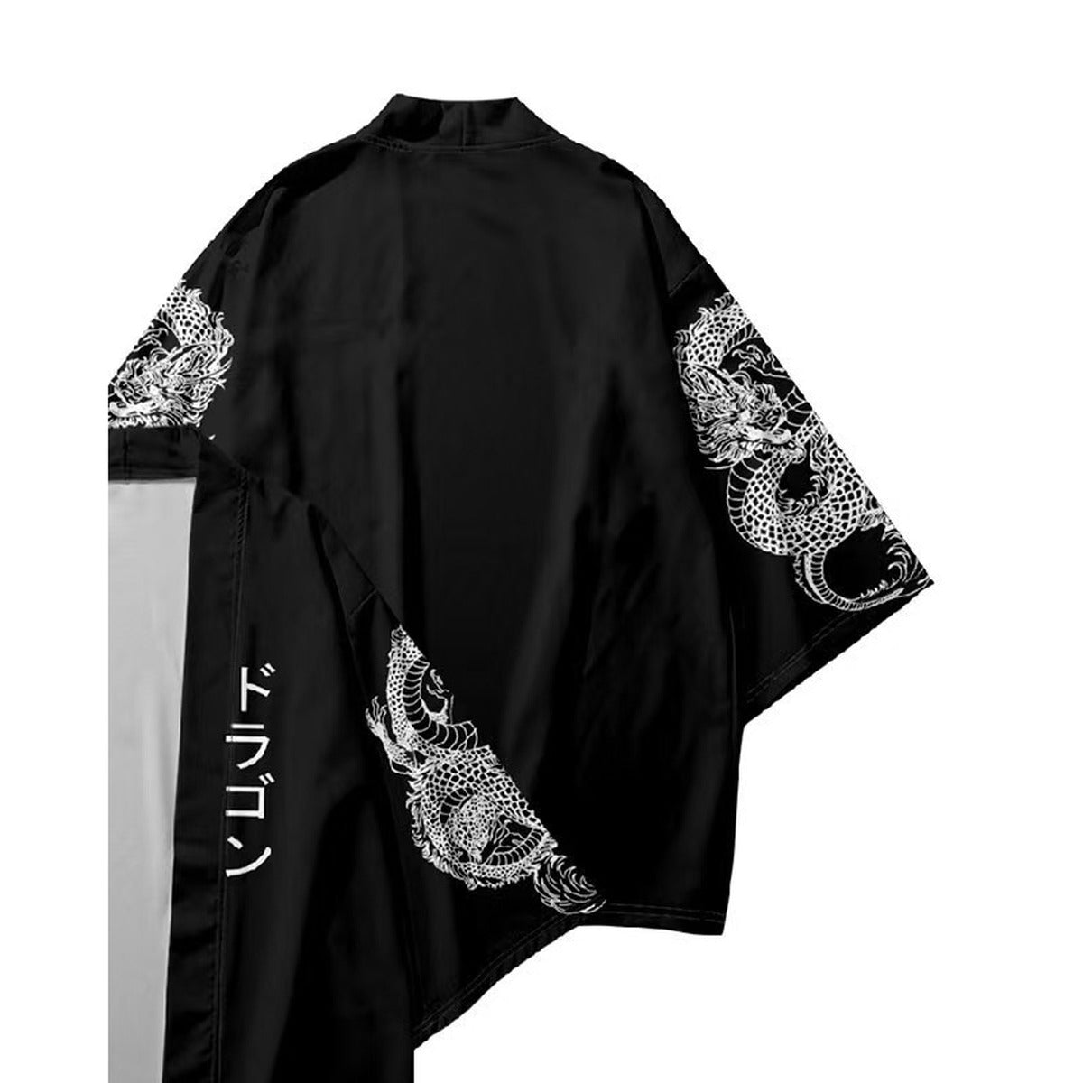 Men's dragon kimono jacket with dragon sleeve print, back view