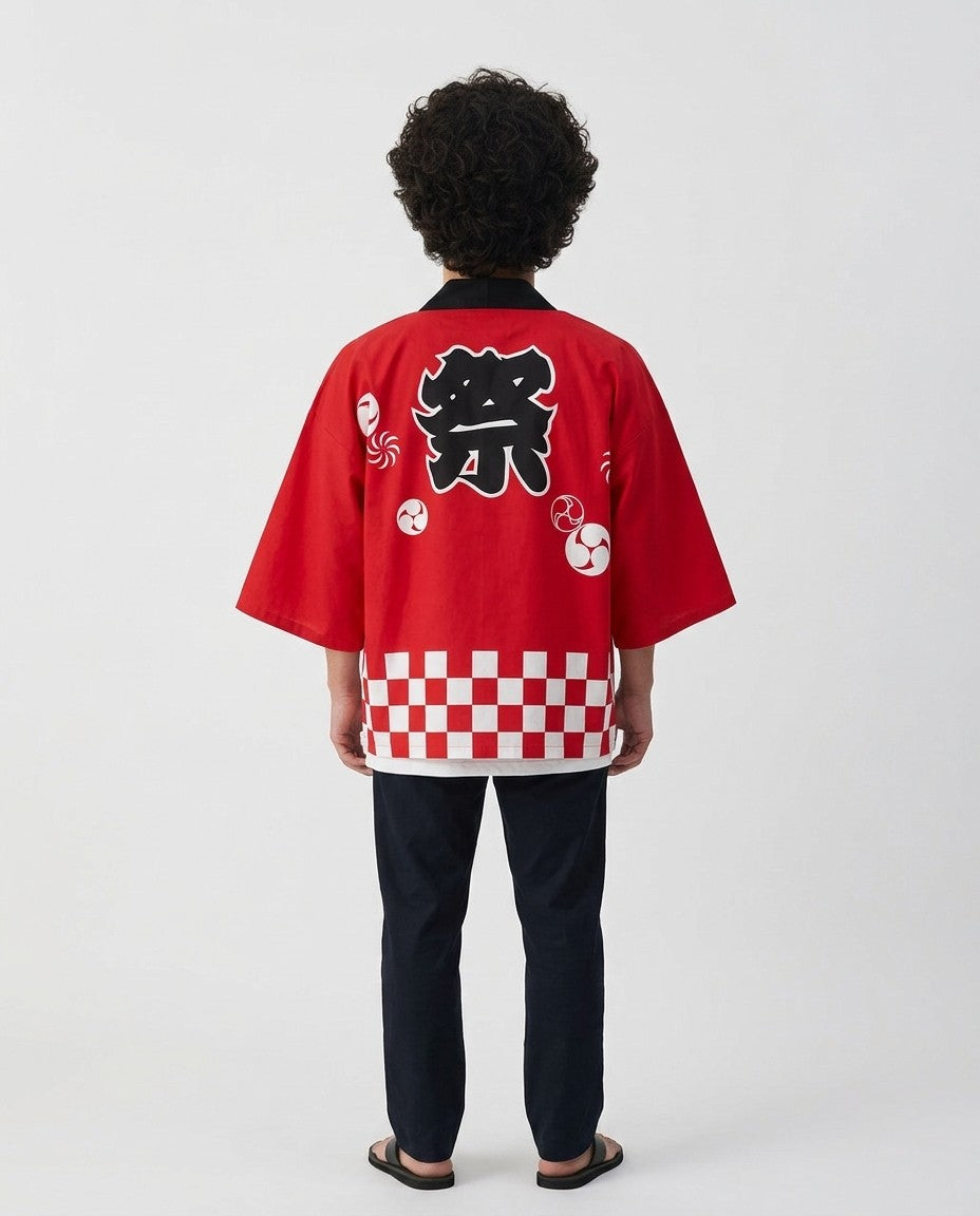 Happi coat for men on a model, back view