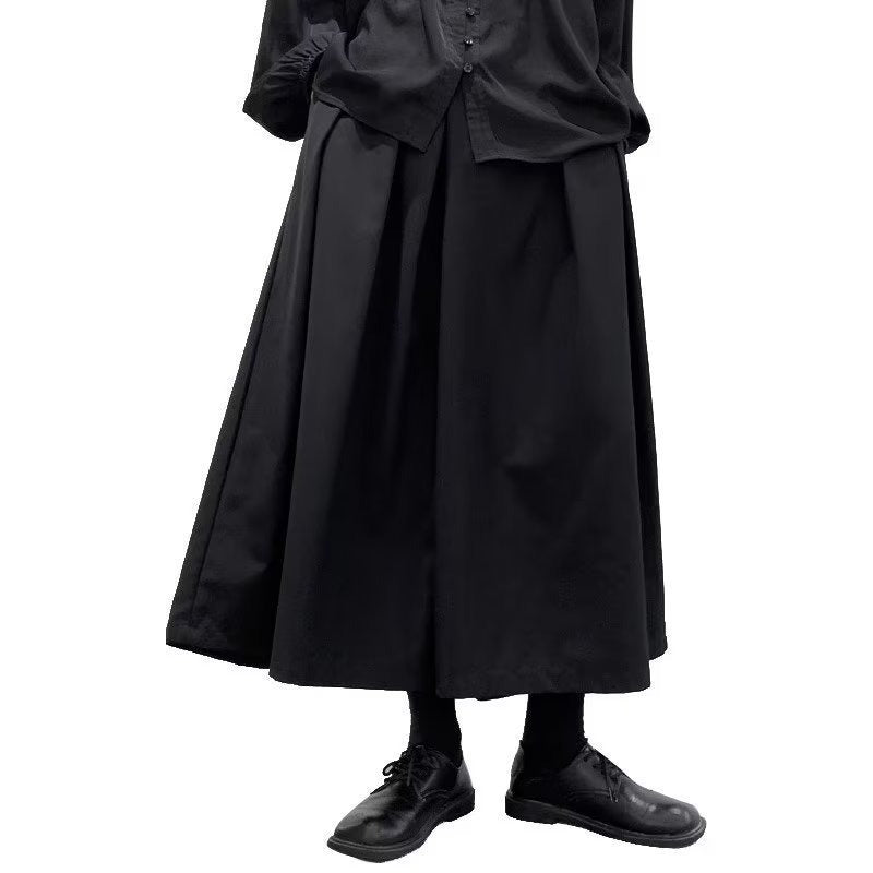 Men's japanese hakama pants, black pleated skirt panel, pleated skirt panel