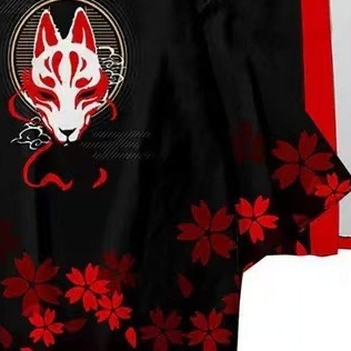 Men's kitsune kimono jacket with fox mask and sakura print, print detail