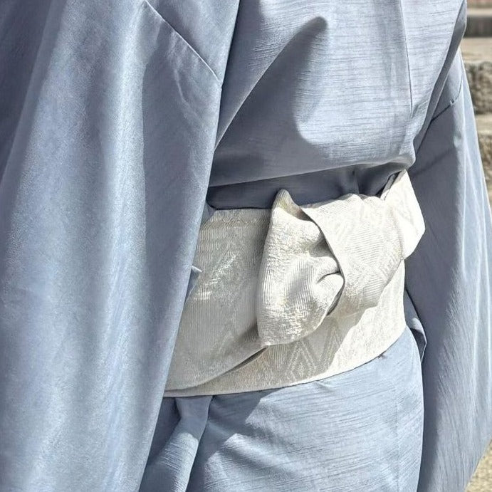Men's light blue kimono, fabric and belt at the back