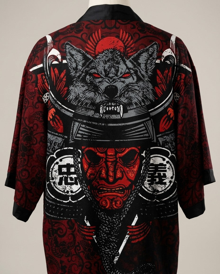 Red kimono men for men, print close-up