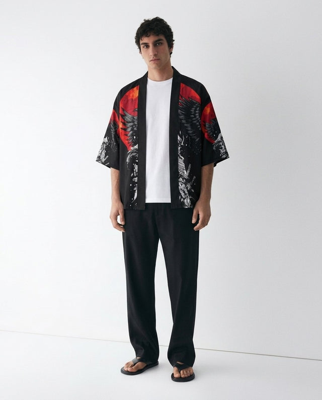 Samurai kimono for men on a model, front view