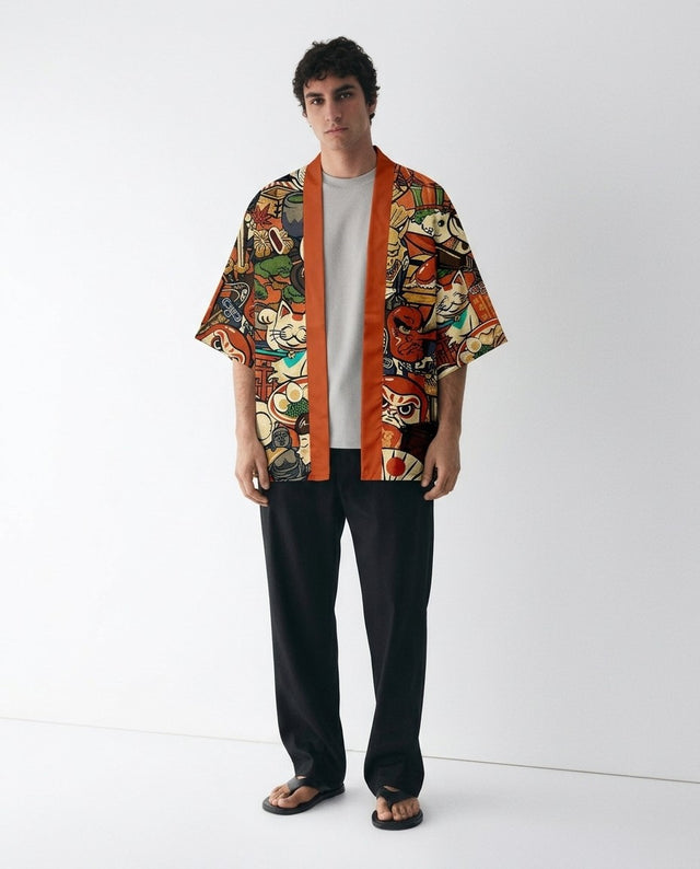 Ukiyo-e kimono for men on a model, front view