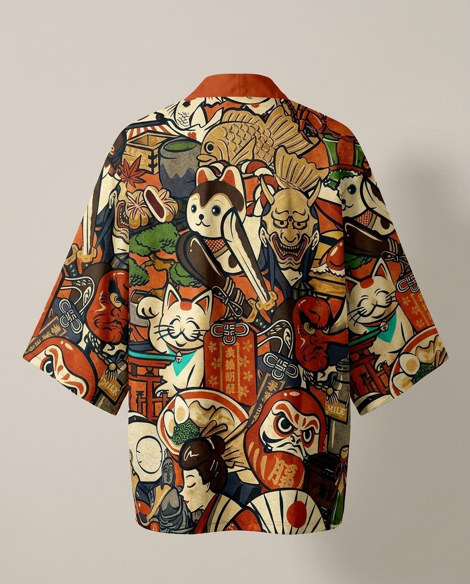 Ukiyo-e kimono for men, product back view