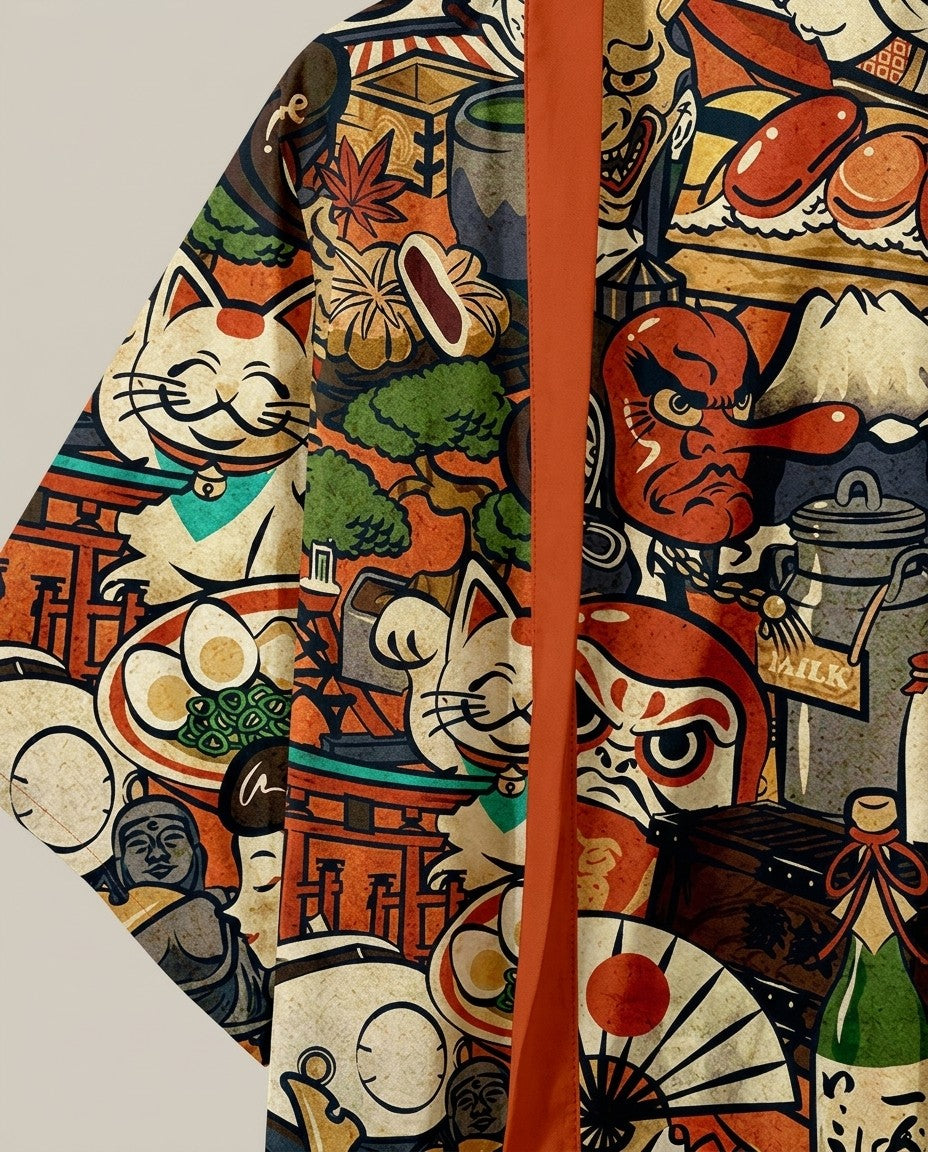 Ukiyo-e kimono for men, print close-up