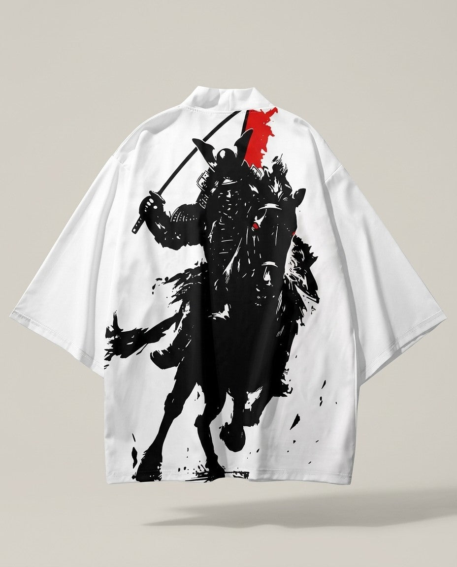 White haori jacket for men, product back view