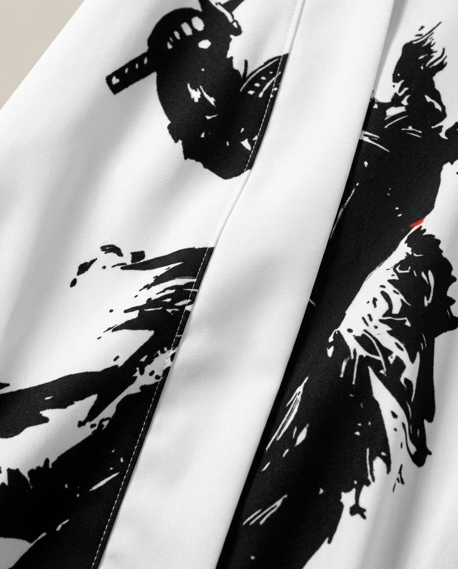 White haori jacket for men, print close-up