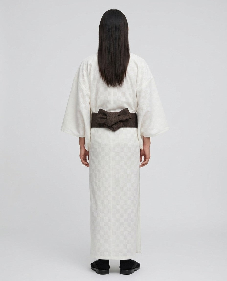 White kimono for men on a model, back view