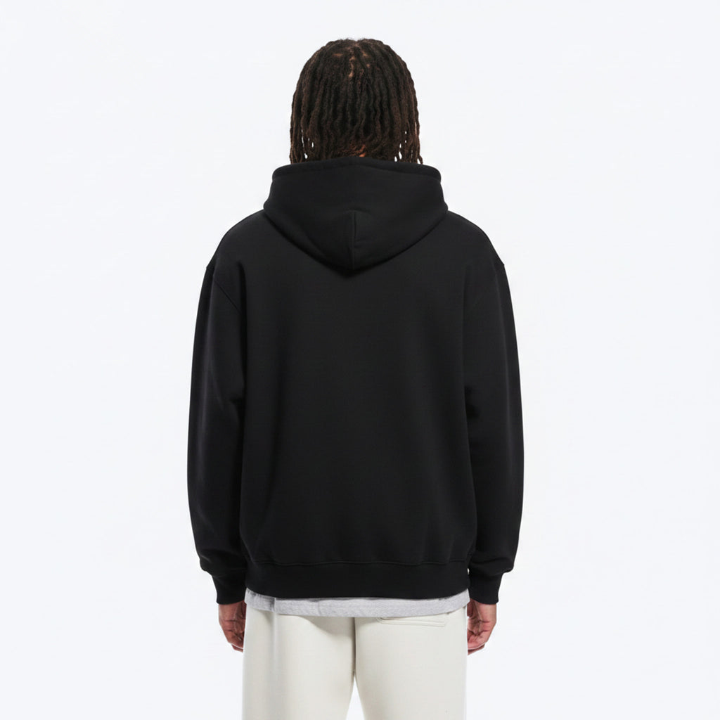 Cotton Hoodie on model - Black - back