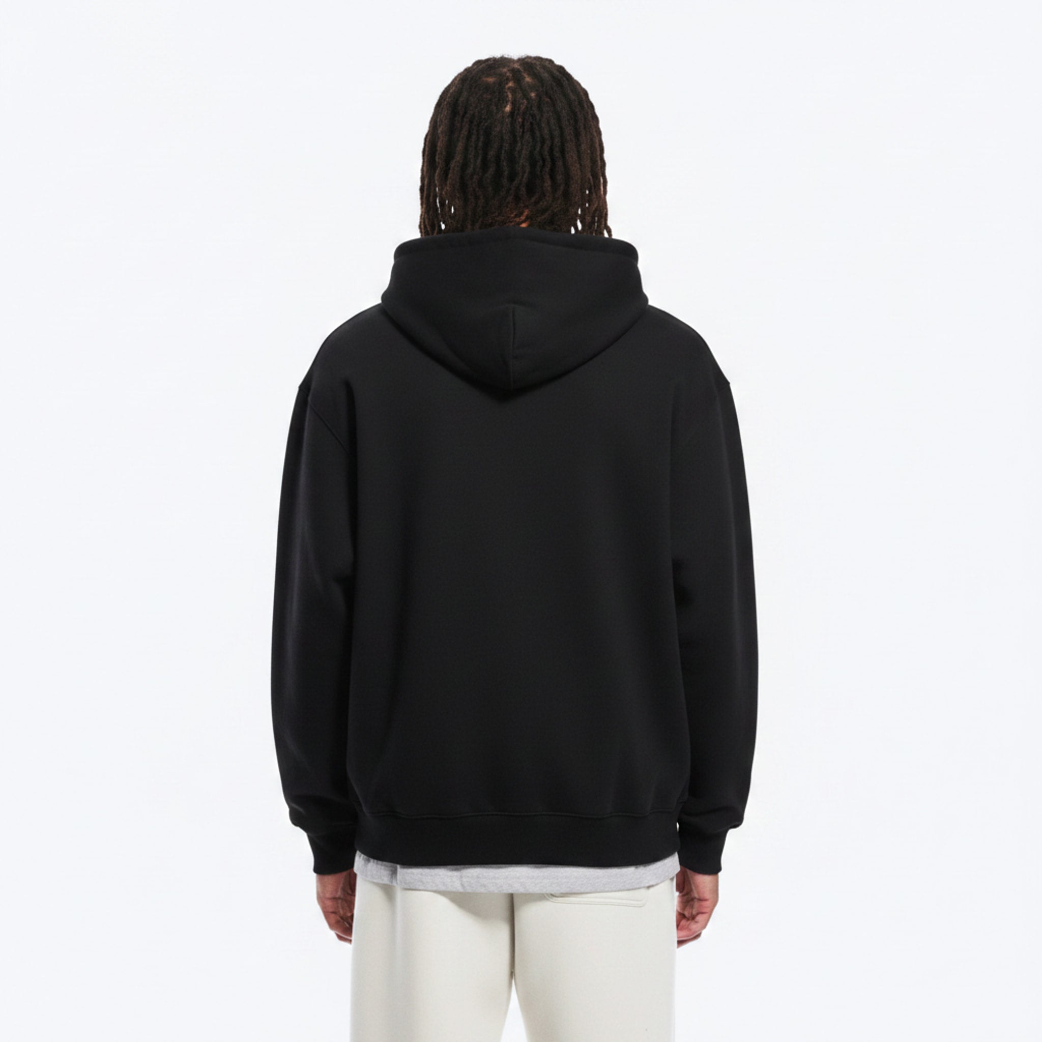 Cotton Hoodie on model - Black - back