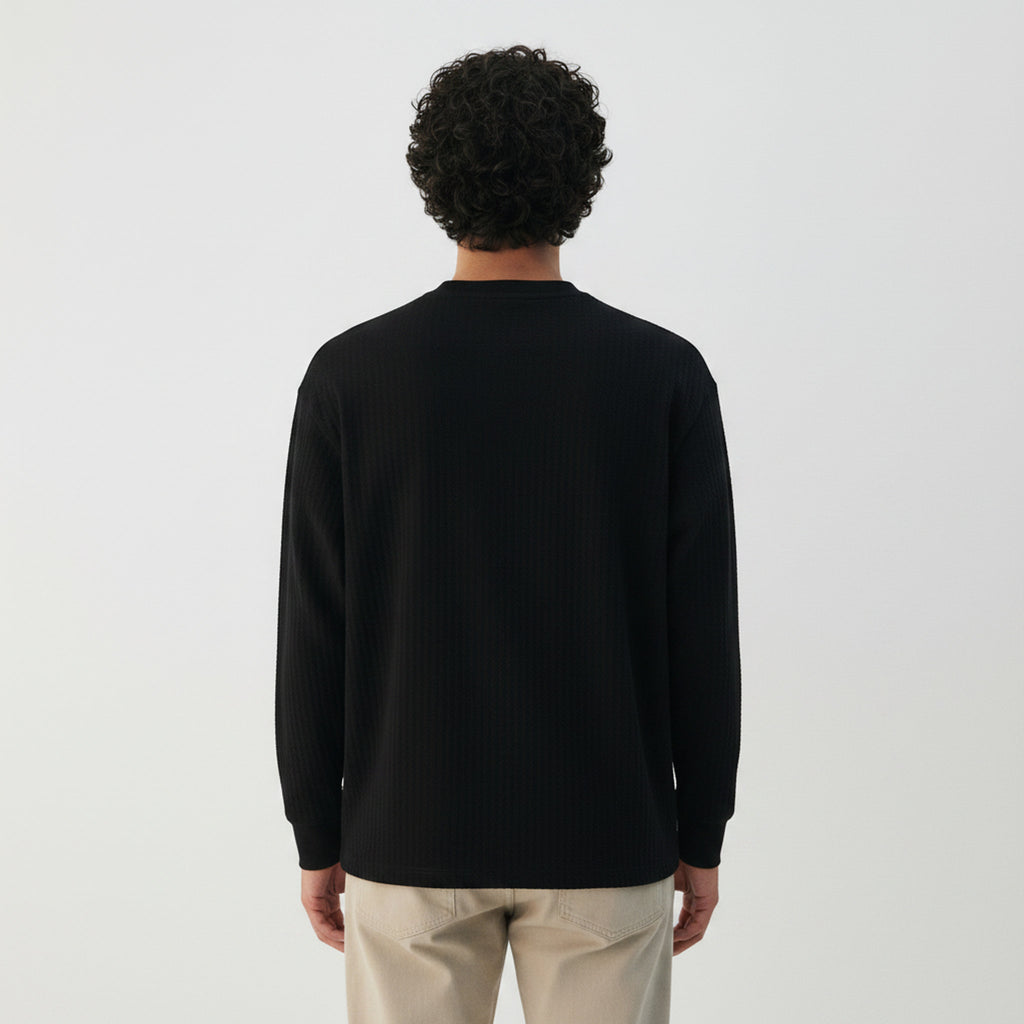 Oversized Henley Shirt on model - Black - back