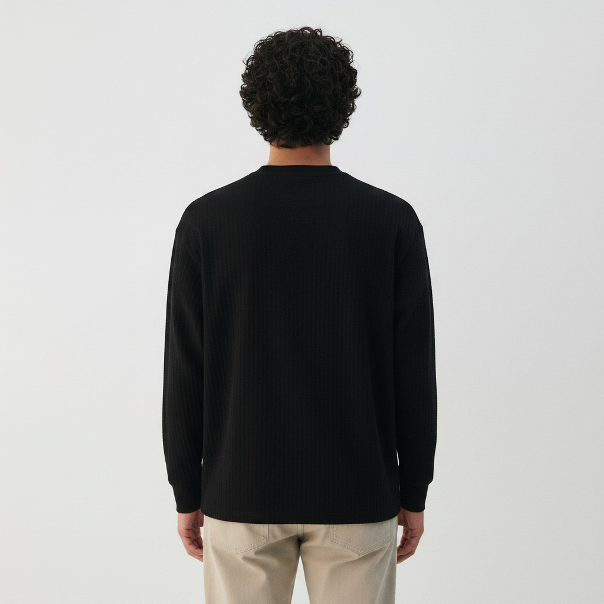Oversized Henley Shirt on model - Black - back