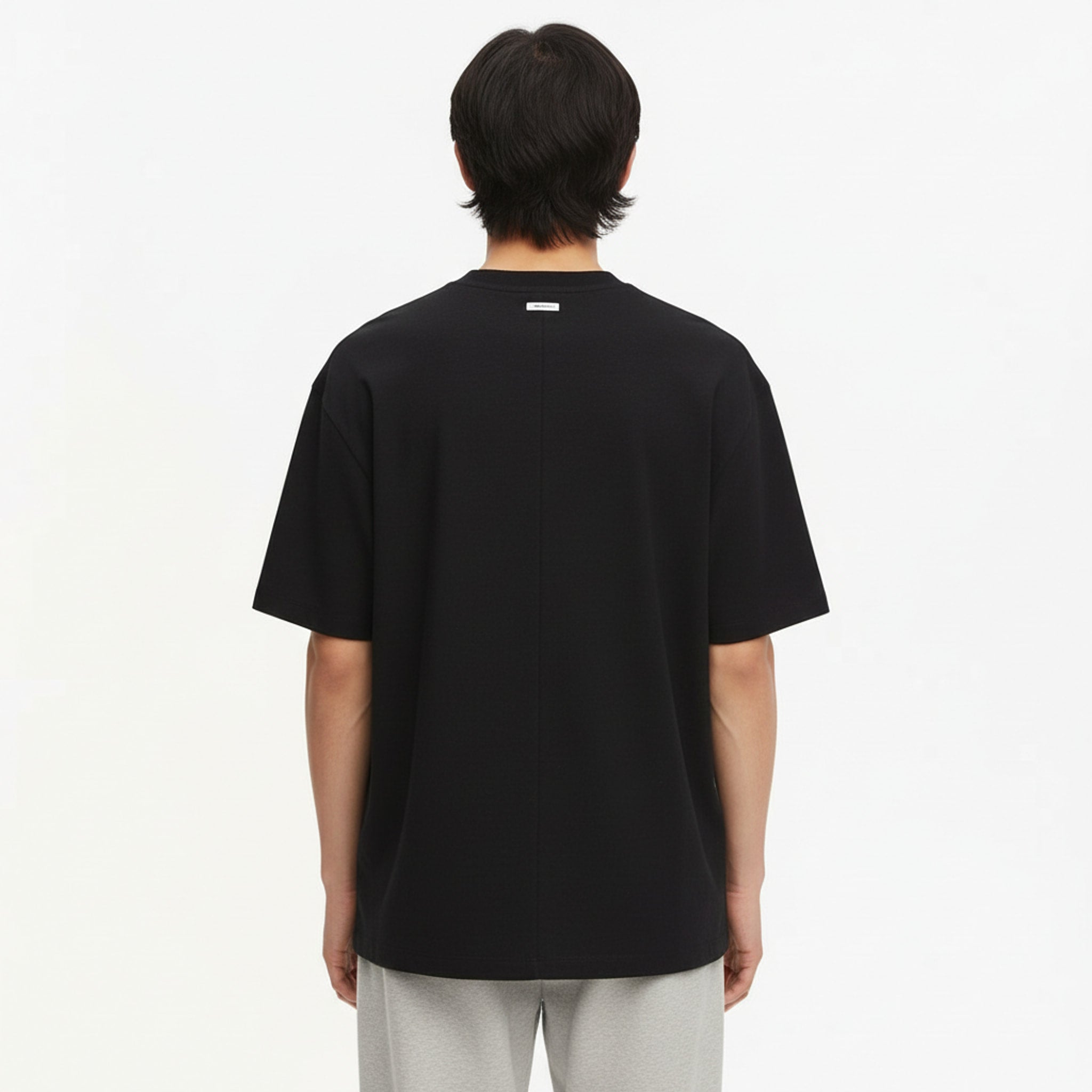 Oversized Henley T-Shirt Cotton-Blend on model - Black - back