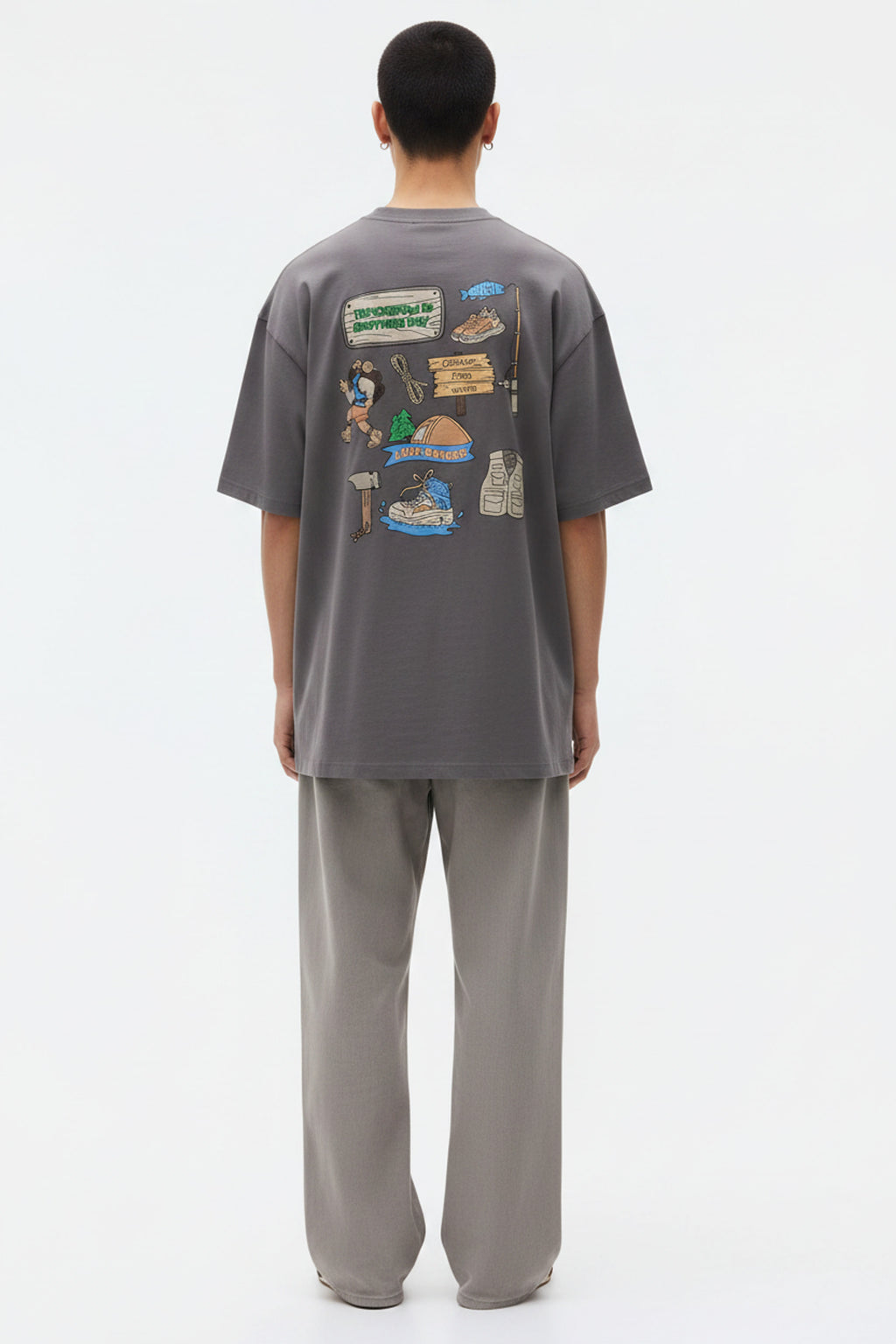 Men's Heavyweight 100% Cotton T-Shirt on model - Gray - back