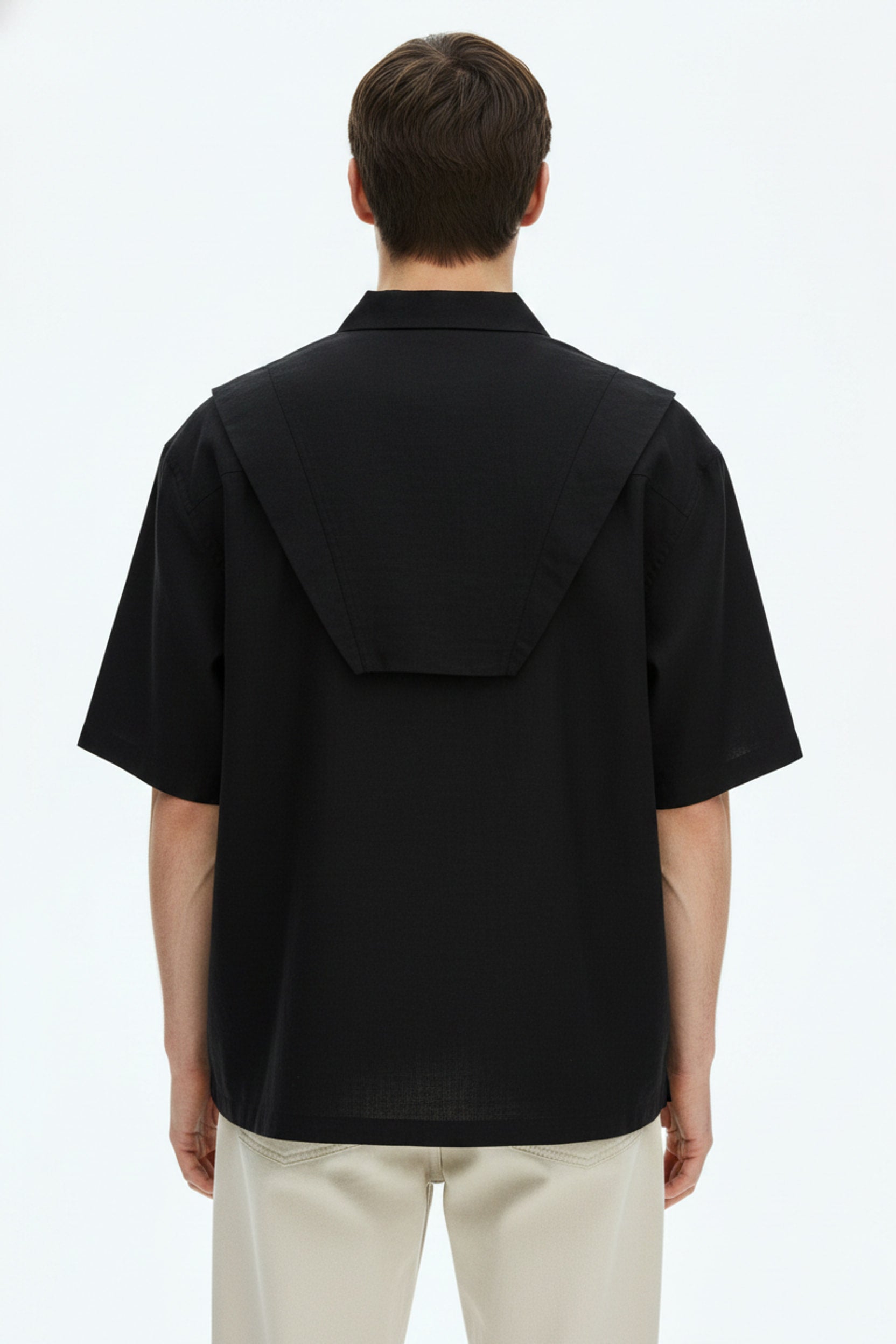 Heavyweight Cool-Touch Patchwork T-Shirt on model - Black - back
