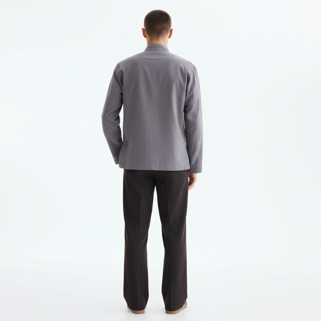 Long-Sleeve Shirt Linen Overshirt on model - back view