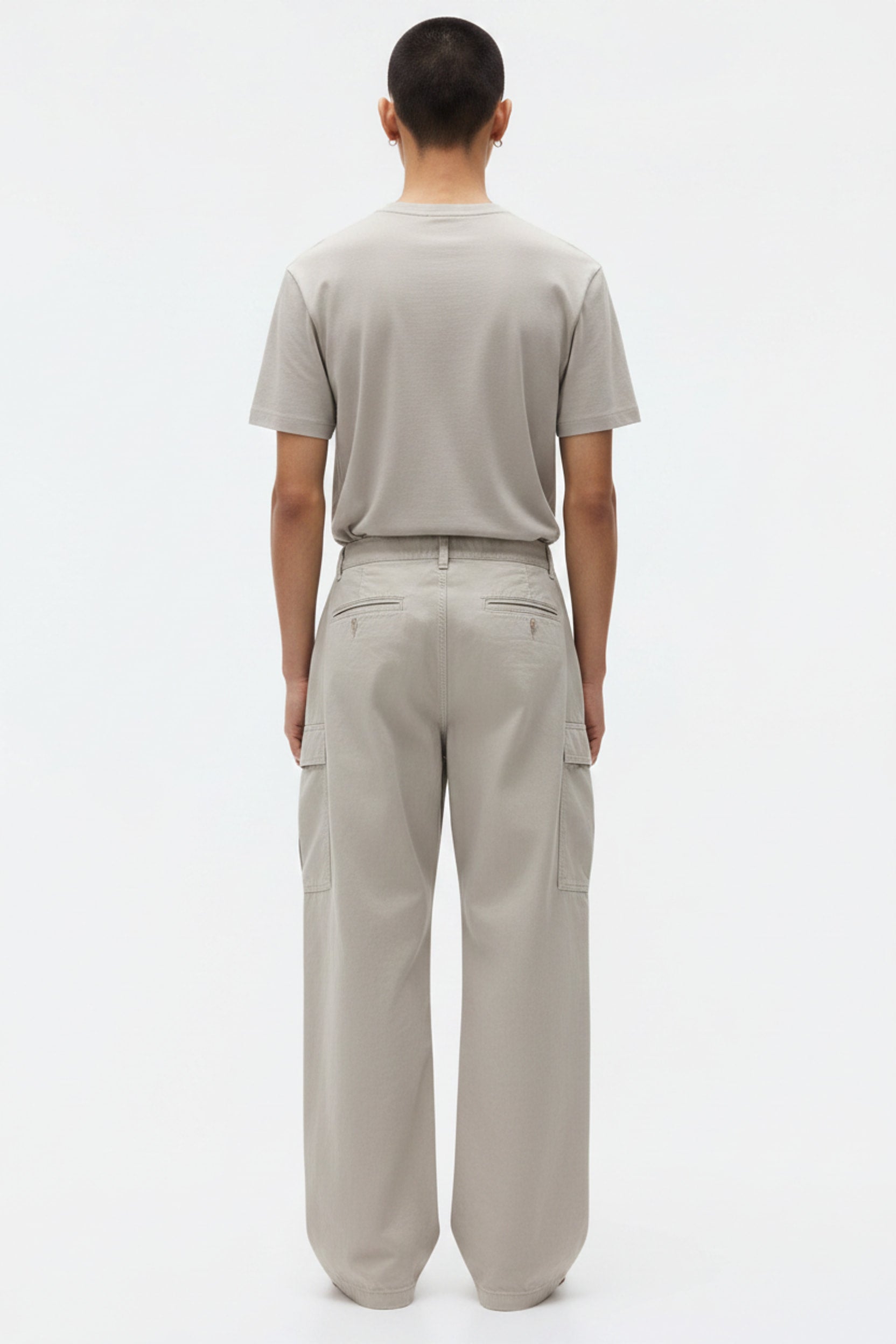 Cotton Wide-Leg Cargo Pants on model - Light Gray - back