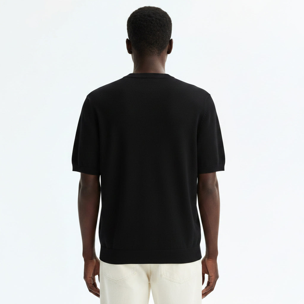 Relaxed Fit Short-Sleeve Knit Sweater on model - Black - back