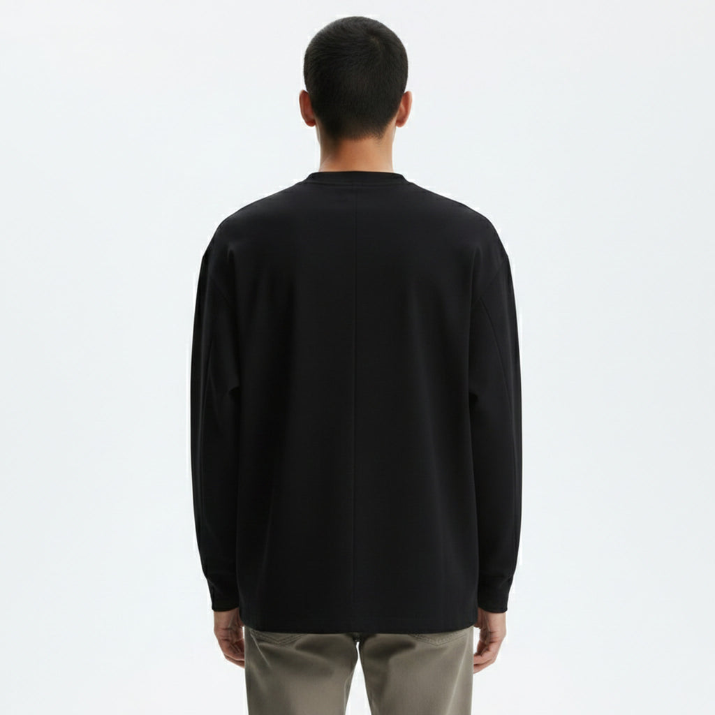 Long-Sleeve Cotton T-Shirt on model - Black - back