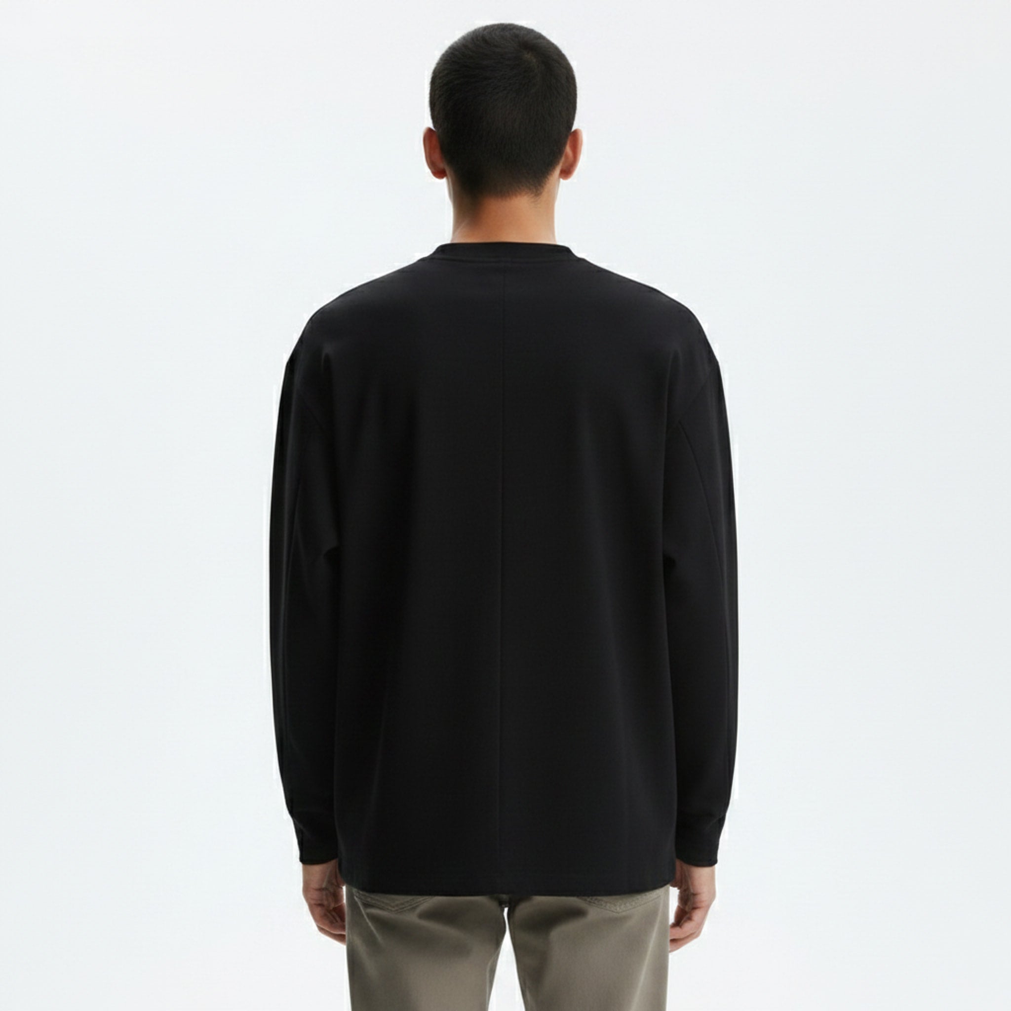 Long-Sleeve Cotton T-Shirt on model - Black - back