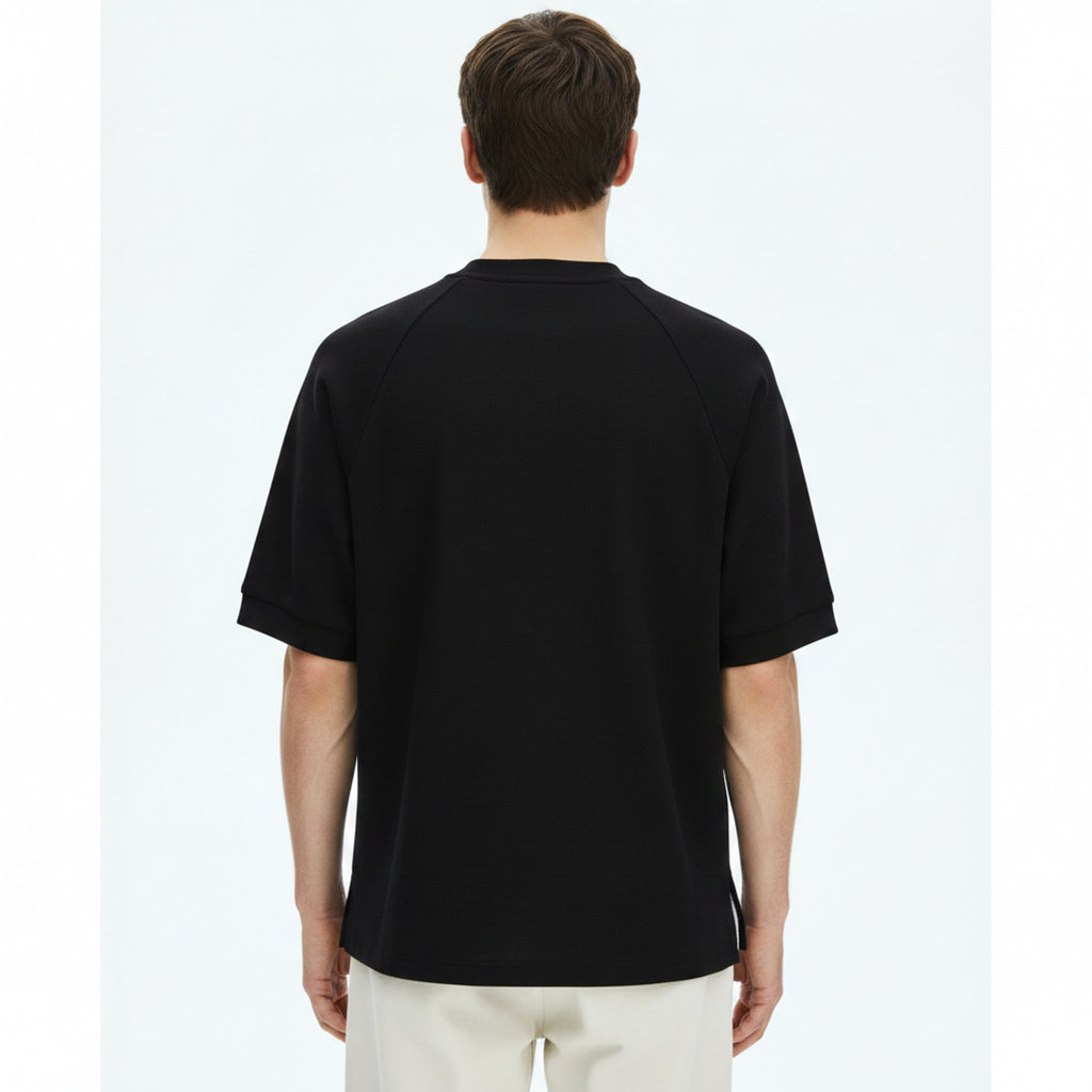 Heavyweight Raglan Cotton T-Shirt on model - Black - back