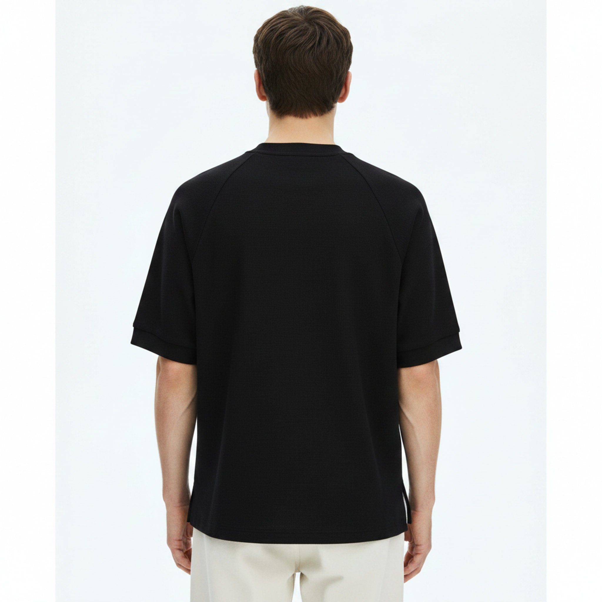 Heavyweight Raglan Cotton T-Shirt on model - Black - back