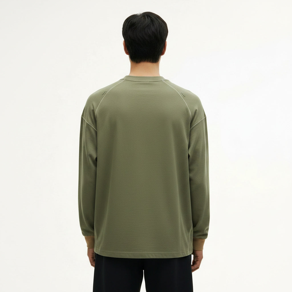 Moisture-Wicking Long-Sleeve T-Shirt on model - Green - back