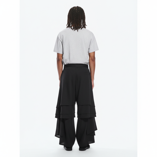 Men's Dark Cotton Hakama Pants on model in black, back view