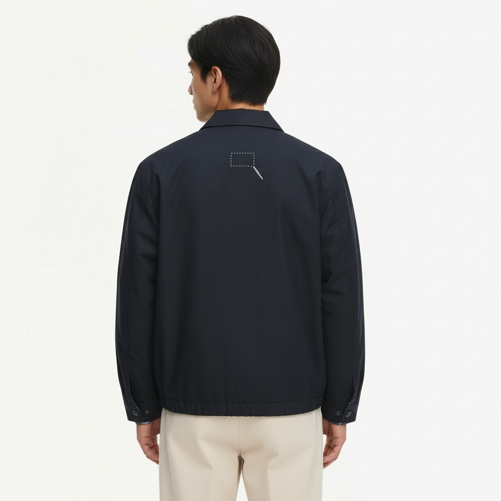 Reversible Jacket, Cotton Lapel Collar on model - Blue - back