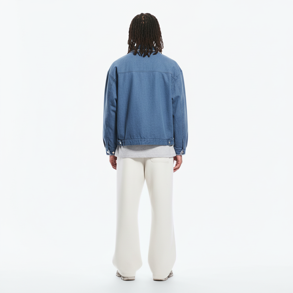 Trendy Winter Japanese Retro Washed Canvas Workwear Cotton Padded on model - Blue - back