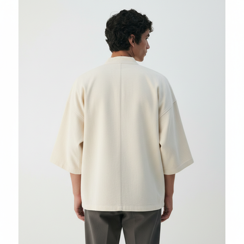 Herringbone Cotton Jacket on model - White - back