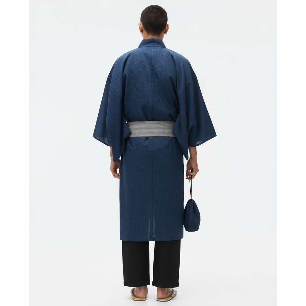 Men's blue yukata, navy, back view