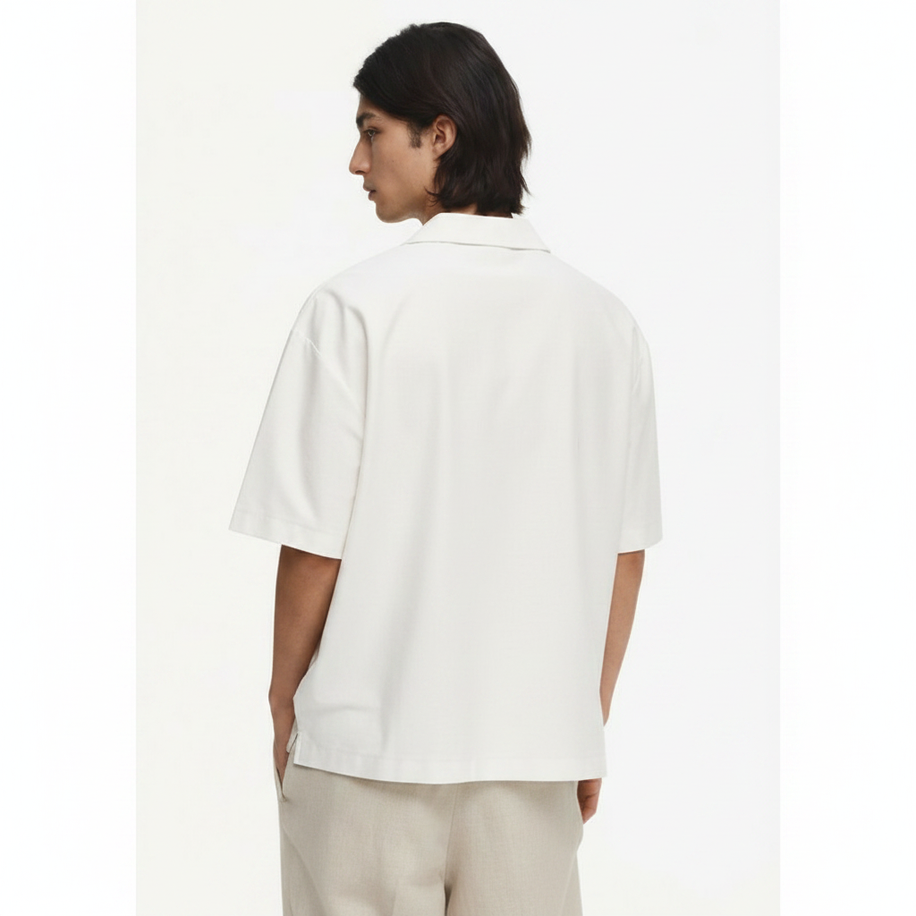 Chinese Style Linen-Blend Modified Hanfu Long Sleeve Tang Jacket on model - White - back