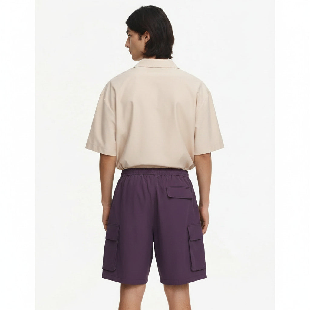 Wrinkle-Textured Cargo Shorts on model - back view