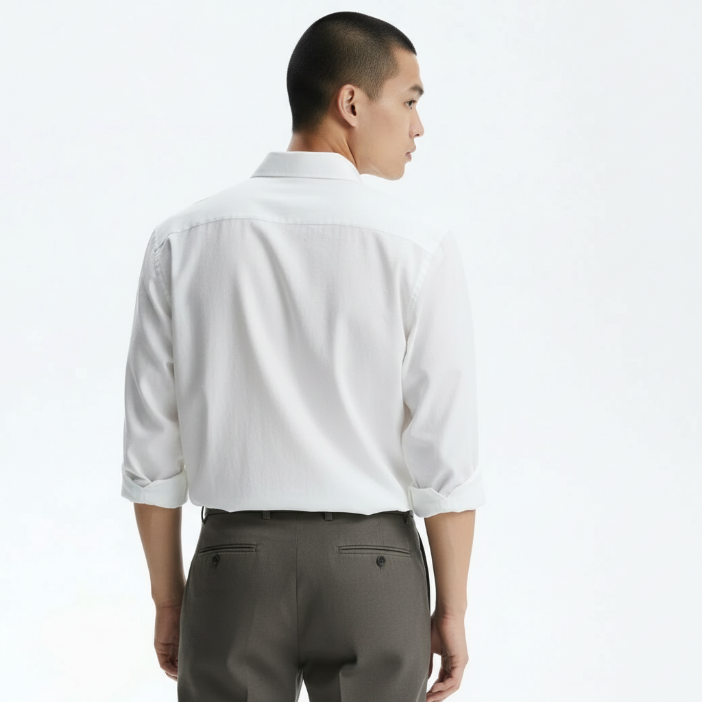 Textured Stripe Shirt on model in white, back view