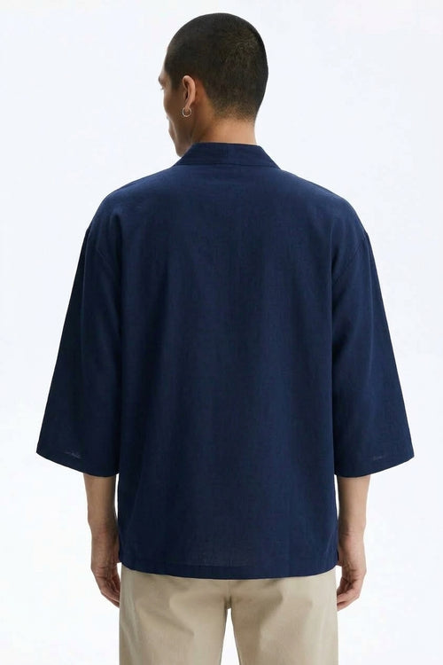Cotton T-Shirt on model - Navy - back