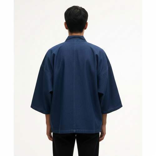 Heavyweight Cotton T-Shirt on model - Indigo - back