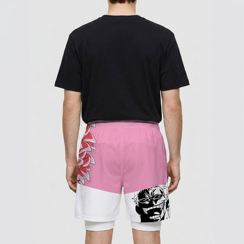 Donquixote Doflamingo Feather Panel Gym Shorts on model - Sk 007 - back