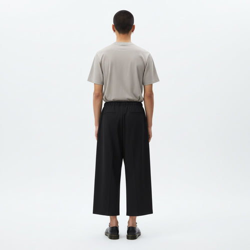 Strapped Layered Male Skirt Pants on model in black, back view